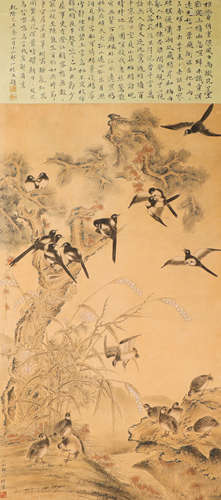 ink painting, painter :Yigui Zhou中国古代水墨画
作者，皱一桂
绢本立轴