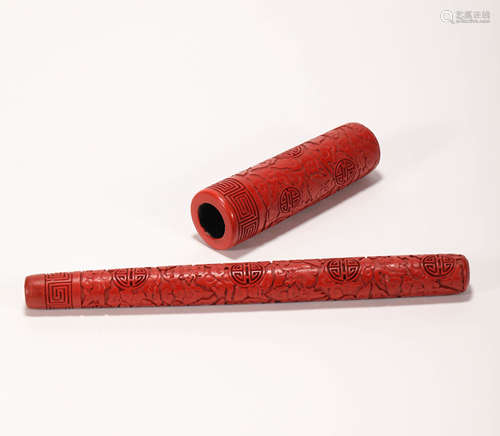 set of red pen from Qing清代剔红毛笔杆一套