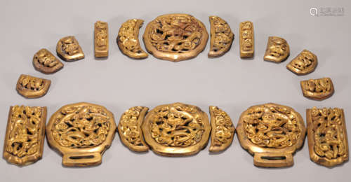 copper golden dragon paint set from Liao辽代铜鎏金
龙纹带板一组