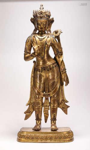 Copper gilt in the Qing Dynasty
Statue of Baoyuan Dumu Buddha清代铜鎏金
宝源度母佛造像