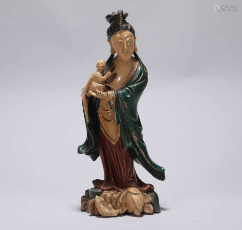 colored paint Guanyin from Qing清代彩漆送子观音