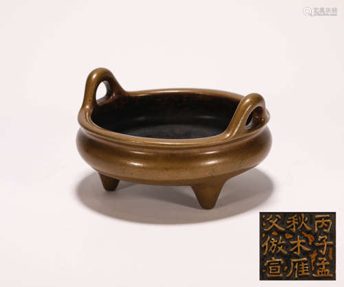 two ear copper tripof from Ming明代三足双耳铜炉