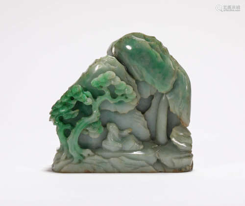 Old jade huamn & mountain from Qing清代老翡翠人物山子