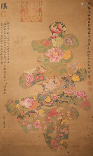ink painting, Baishou Painting中国古代水墨画
绢本立轴
百寿图