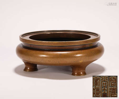 copper three-feet  stove from Ming明代铜质三足香炉