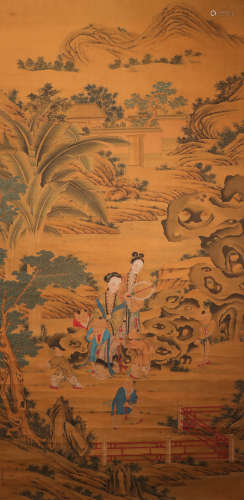 ink painting , painter: Ying chou中国古代水墨画
作者，仇英
绢本立轴