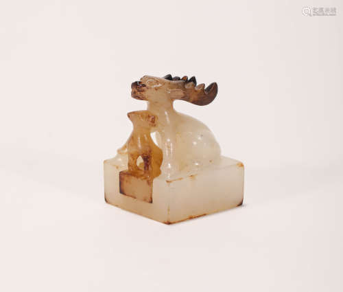 Hantian jade deer  stamp from Han汉代和田玉鹿套章