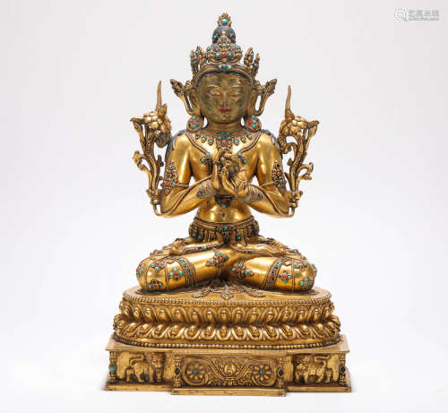 Copper gilt in the Qing Dynasty
Manjushri Buddha Statue清代铜鎏金
文殊菩萨佛造像