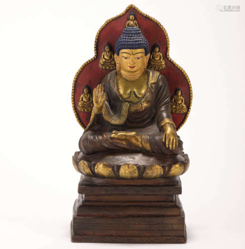 A bronze gilt Buddha statue in the Qing Dynasty清代铜鎏金佛造像