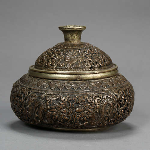 ANCIENT TIBETAN STERLING SILVER INCENSE BURNER