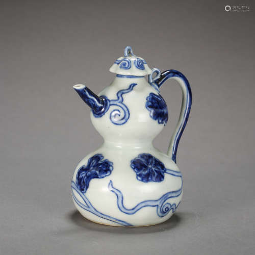 ANCIENT CHINESE BLUE AND WHITE PORCELAIN GOURD BOTTLE