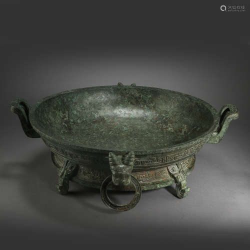 ANCIENT CHINESE TRIPOD BRONZE DING, WITH INSCRIPTION