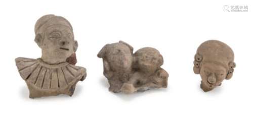 THREE ECUADORIAN TERRACOTTA HEADS. 6TH CENTURY B.C. - 16TH CENTURY.
