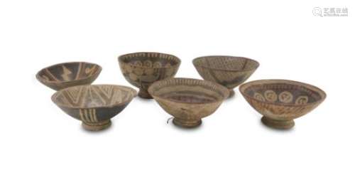SIX SOUTH AMERICAN POLYCHROME PAINTED EARTHENWARE BOWLS. 19TH-20TH CENTURY.