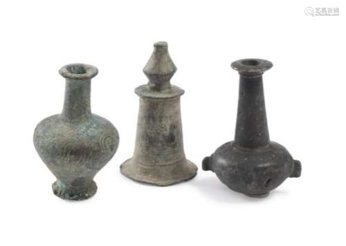 TWO MIDDLE EAST BRONZE BOWLS AND A MOUTHPIECE 17TH-19TH CENTURY