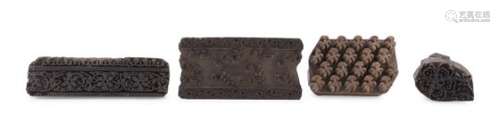 FOUR INDIAN WOOD STAMPS FOR FABRIC EARLY 20TH CENTURY.