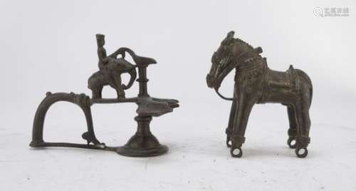 A FAR EAST BRONZE HORSE AND HANDLE EARLY 20TH CENTURY