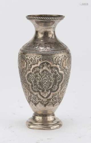 A SMALL SYRIAN SILVER VASE 19TH CENTURY.