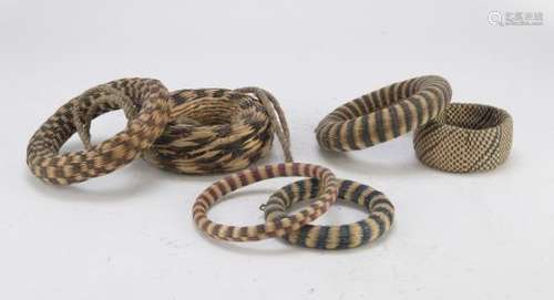 SIX BURUNDI WICKER BEARER RINGS EARLY 20TH CENTURY.