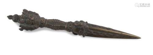 A TIBETAN BRONZE RITUAL DAGGER 20TH CENTURY.