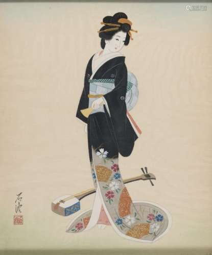 A JAPANESE SCHOOL MIXED MEDIA PAINTING ON SILK 20TH CENTURY