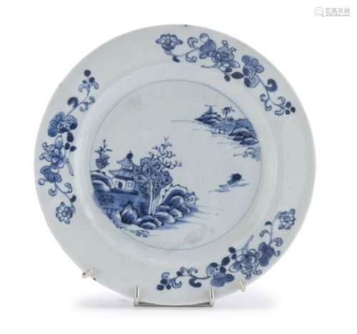 A CHINESE BLUE AND WHITE ENAMELED PORCELAINE DISH 18TH CENTURY