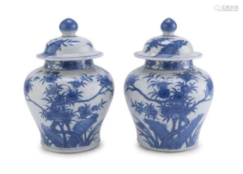 A PAIR OF CHINESE WHITE AND BLUE ENAMELED PORCELAINE VASES LATE 19TH CENTURY.