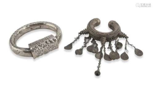 TWO NORTH AFRICAN SILVER BANGLES 20TH CENTURY.