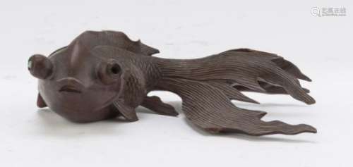A CHINESE FISH-SHAPED WOOD SCULPTURE 20TH CENTURY.