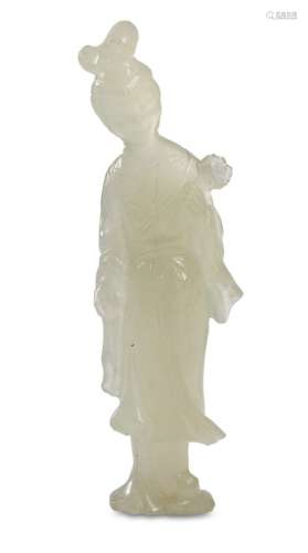 A CHINESE SERPENTINE SCULPTURE DEPICTING YANG GUIFEI. 20TH CENTURY.