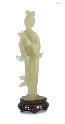 TWO CHINESE SERPENTINE SCULPTURES DEPICTING GUANYIN EARLY 20TH CENTURY