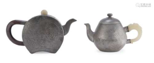 TWO CHINESE PEWTER TEAPOTS 20TH CENTURY.