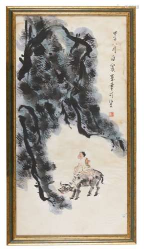 CHINESE SCHOOL 20TH CENTURY. BUDDHIST ALLEGORY. MIXED MEDIA ON PAPER