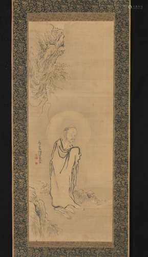 A JAPANESE SCHOOL MIXED MEDIA PAINTING ON SILK LATE 19TH EARLY 20TH CENTURY.