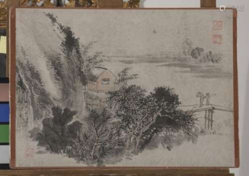 FOUR CHINESE SCHOOL MIXED MEDIA PAINTINGS ON PAPER FIRST HALF 20TH CENTURY.