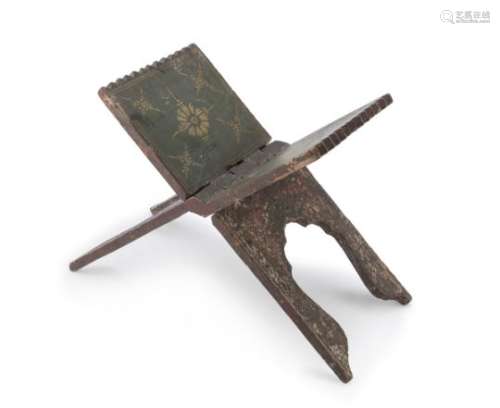 A PERSIAN PAINTED WOOD BOOKREST EARLY 20TH CENTURY.