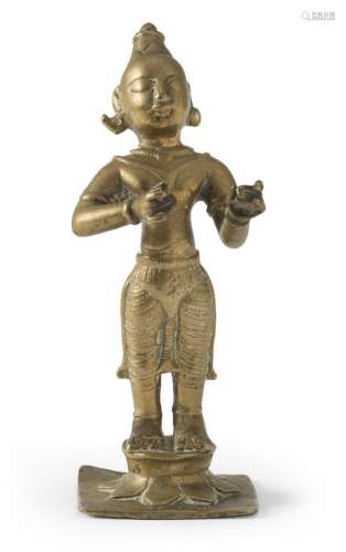 A SMALL INDIAN BRONZE SCULPTURE DEPICTING VISHNU. EARLY 20TH CENTURY.