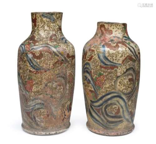 REMAINS OF A PAIR OF JAPANESE CERAMIC VASES LATE 19TH CENTURY.