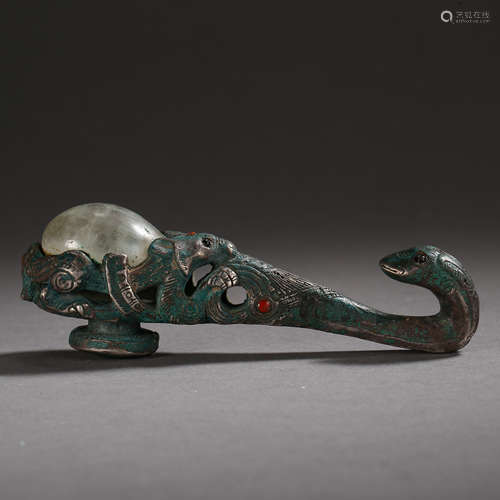 WARRING STATES PERIOD, BRONZE HOOKS INLAID WITH CRYSTAL