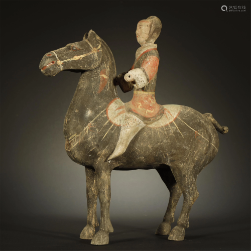 HAN DYNASTY A PAINTED POTTERY FIGURE OF…