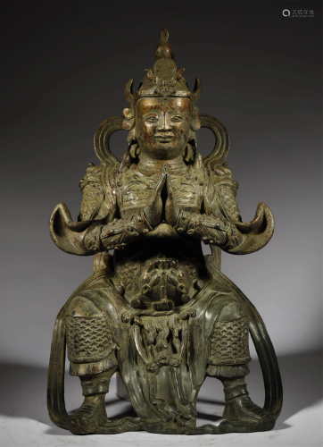 QING DYNASTY A LACQUER GILT-BRONZE FIGUR…