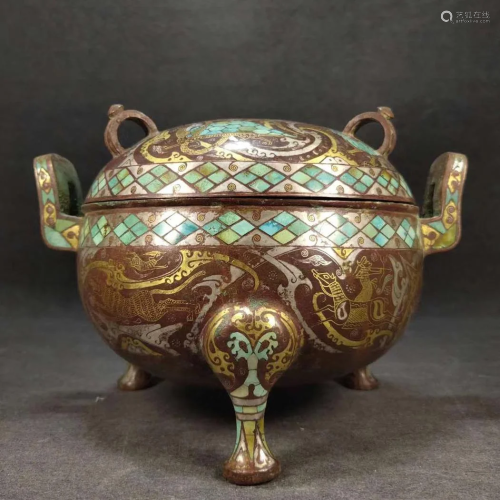 ARCHAIC CHINESE GOLD AND SILVER-INLAID BR…