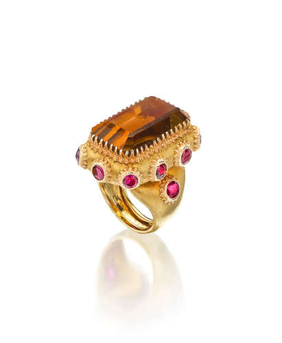 An 18k GOLD, CITRINE AND RUBY RING, BUCCELLATI, ITALY