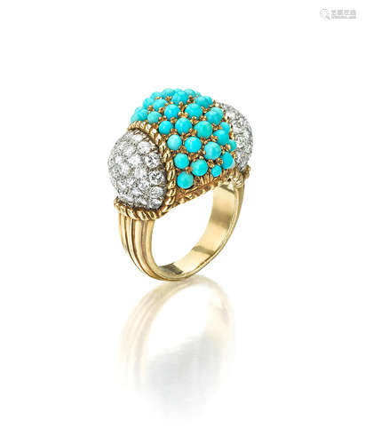 An 18k GOLD, TURQUOISE, AND DIAMOND RING, CARTIER, FRANCE, CIRCA 1956