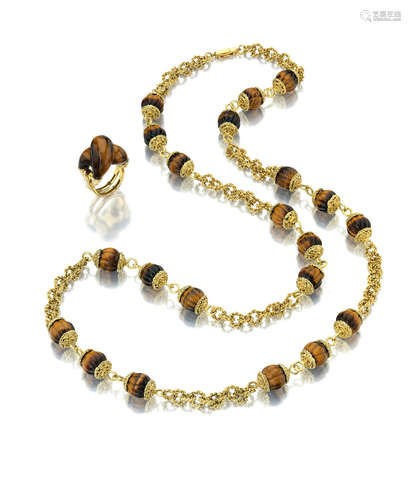 A group of gold and tiger's eye jewelry, CIRCA 1975