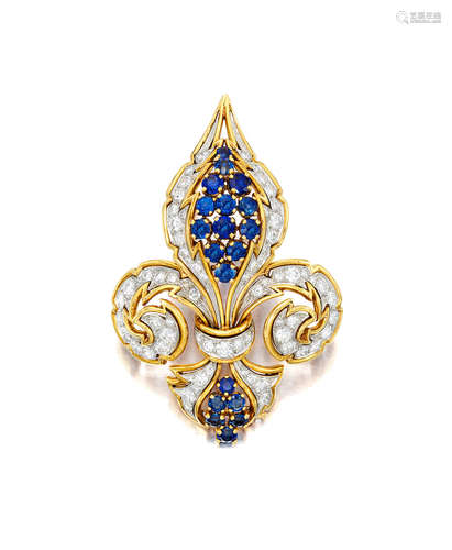 A DIAMOND AND SAPPHIRE BROOCH, CARTIER