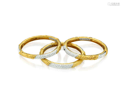 A set of three 18K gold and diamond bangles, VAN CLEEF & ARPELS, 1972