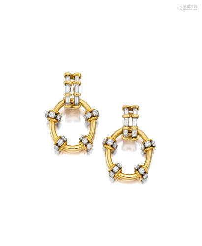 A pair of 18k gold and diamond earrings,  TIFFANY & CO., SCHLUMBERGER