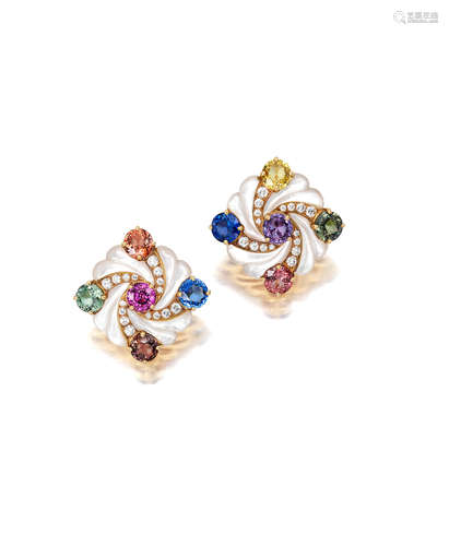 A pair of gem-set and diamond earrings, BULGARI