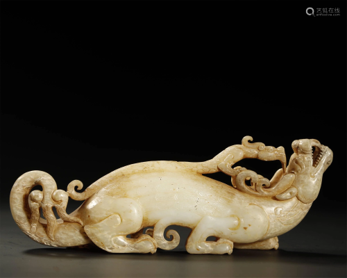ARCHAIC CHINSES WHITE JADE MYTHICAL BEAST